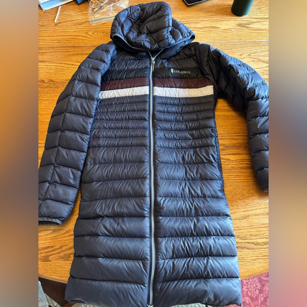 Cotopaxi Black and Burgundy Fuego Parka Jacket